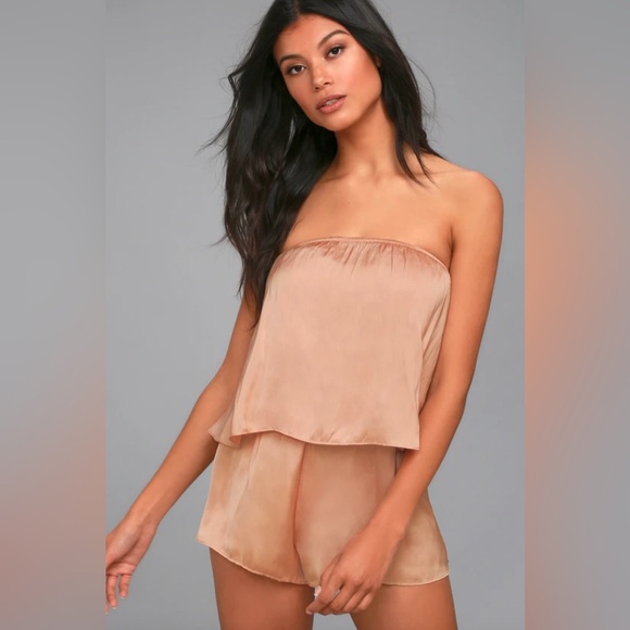 Lulus Pants - Lulu’s Catia Blush Satin Strapless Romper